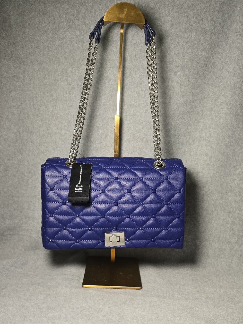 INC International Concepts Ajae Quilted Stud Chain Shoulder Bag in Sapphire Blue